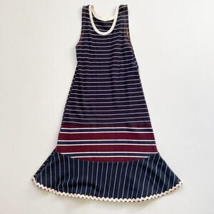 CourtneyCourtney Blue Girls Dress 7/8 Sleeveless Cotton Twirly Skirt Handmade